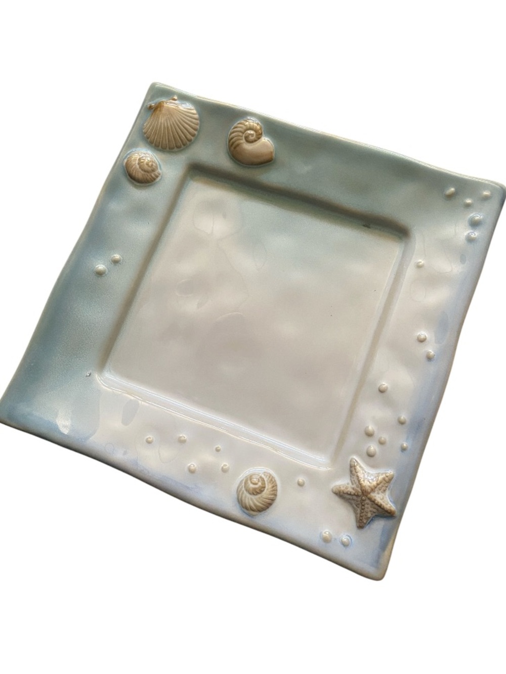 Sonoma Seafoam Green and Cream Coastal Square Dinner Plate